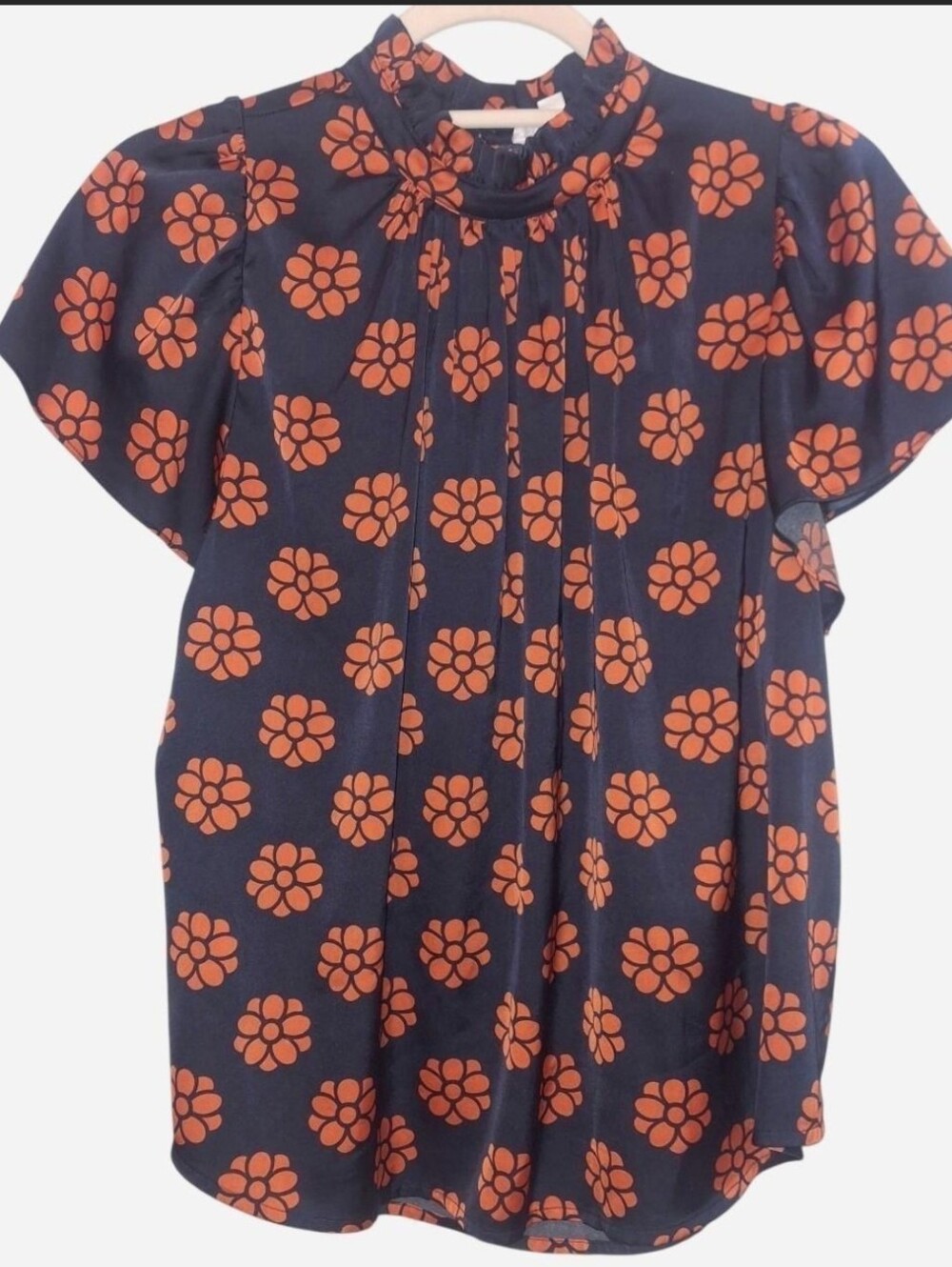 THML Navy Blouse with Orange Floral Motif